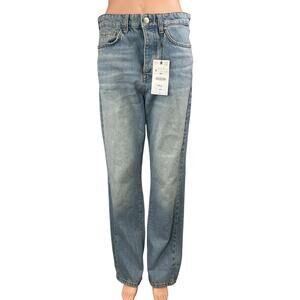NEW Zara Women's Blue High Waisted Faded Straight Wide Leg Denim Jeans Pants 6